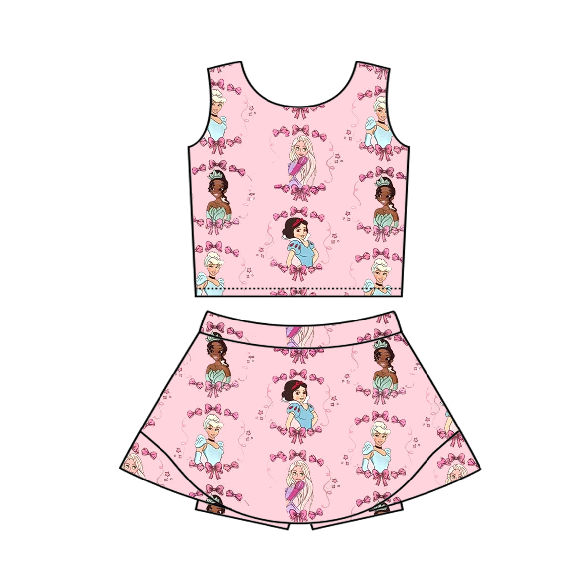 Preorder Baby Girl Sleeveless Princess Bows Tops Skort Yoga Active Set ( Moq 5 )