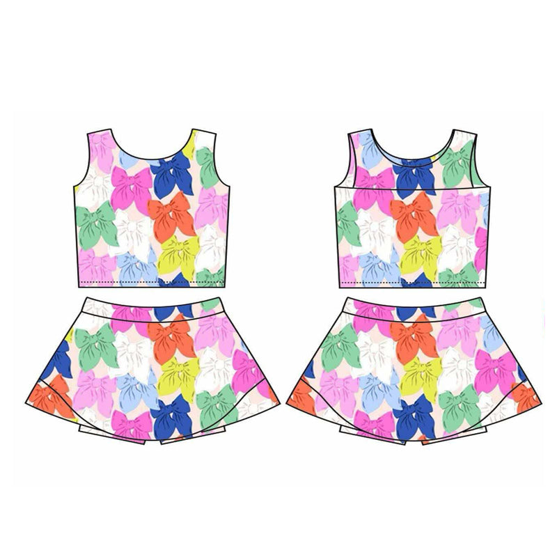 Preorder Baby Girl Sleeveless Colorful Bows Tops Skort Yoga Active Set ( Moq 5 )