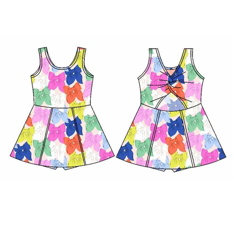 Preorder Baby Girl Colorful Bows Yoga Active Skort Knee Length Dress ( Moq 5 )