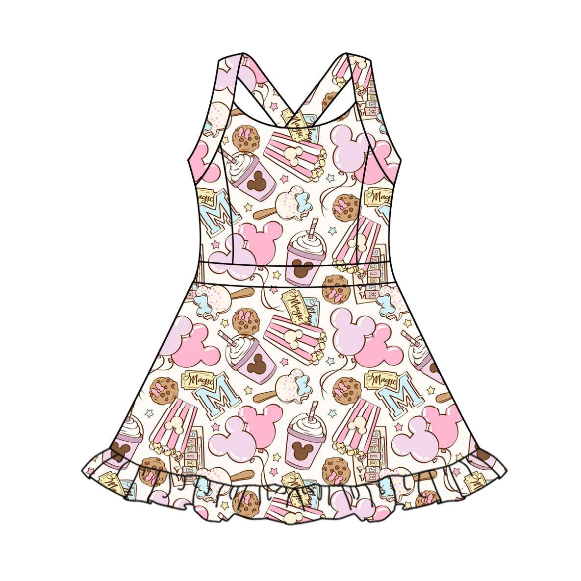 Preorder Baby Girl Straps Cartoon Mouse Yoga Active Knee Length Pink Dress ( Moq 5 )