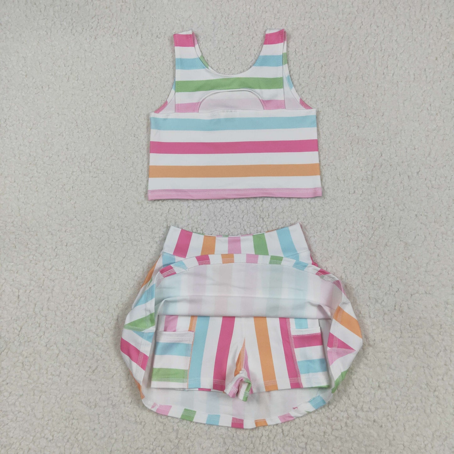 Baby Girl Sleeveless Stripes Plaid Skorts Set Sibling Toddler Active Wear Clothes RTS