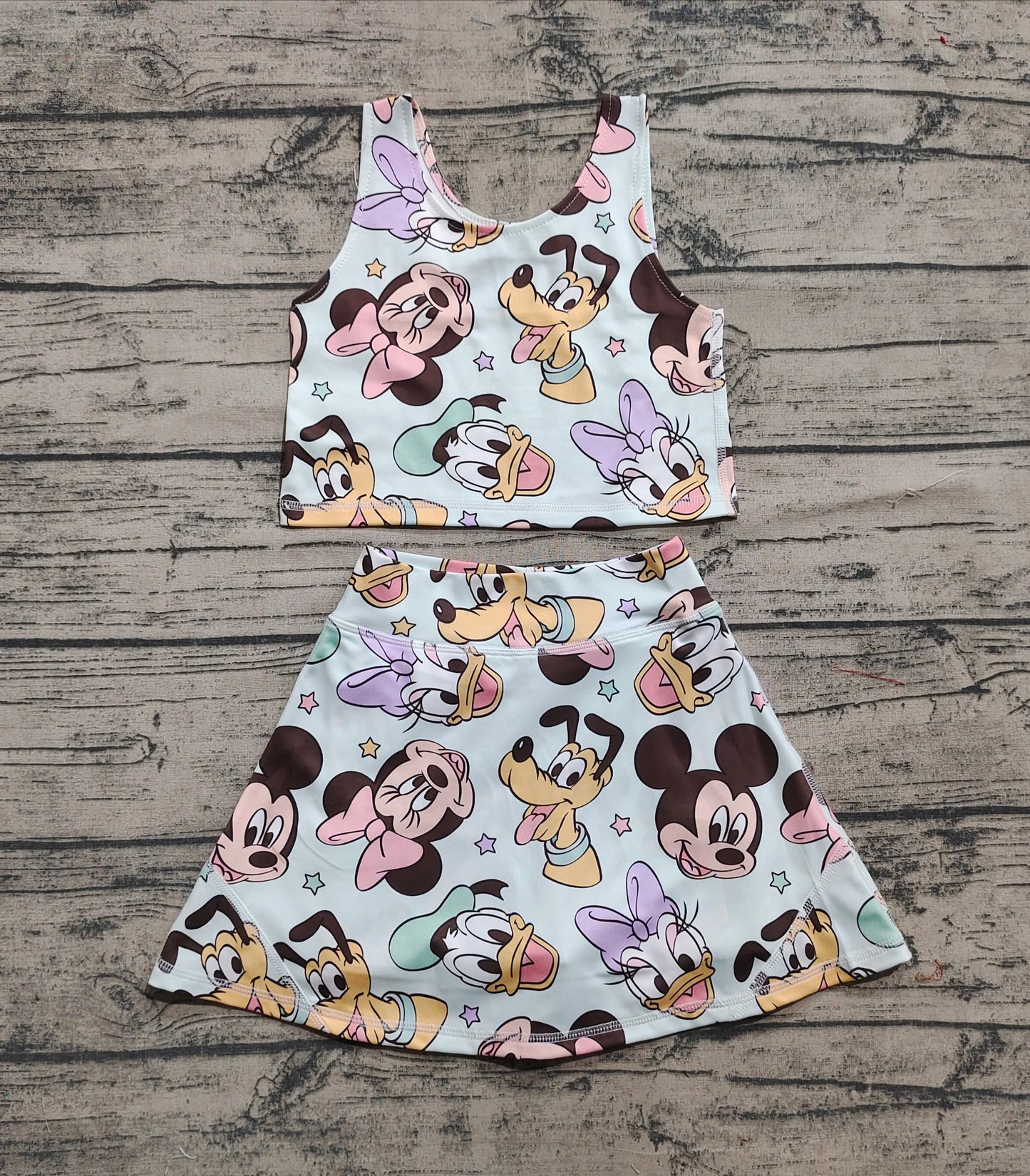 Baby Girl Sleeveless Mouse Ducks Tops Skort Yoga Active Cartoon Set RTS