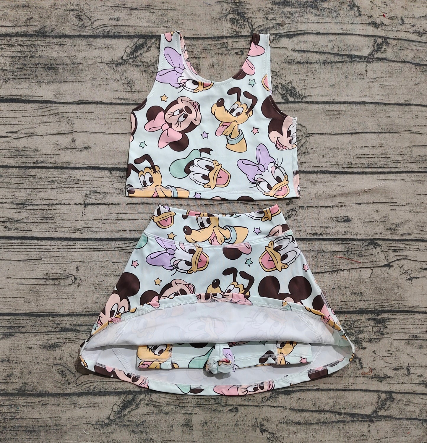 Baby Girl Sleeveless Mouse Ducks Tops Skort Yoga Active Cartoon Set RTS