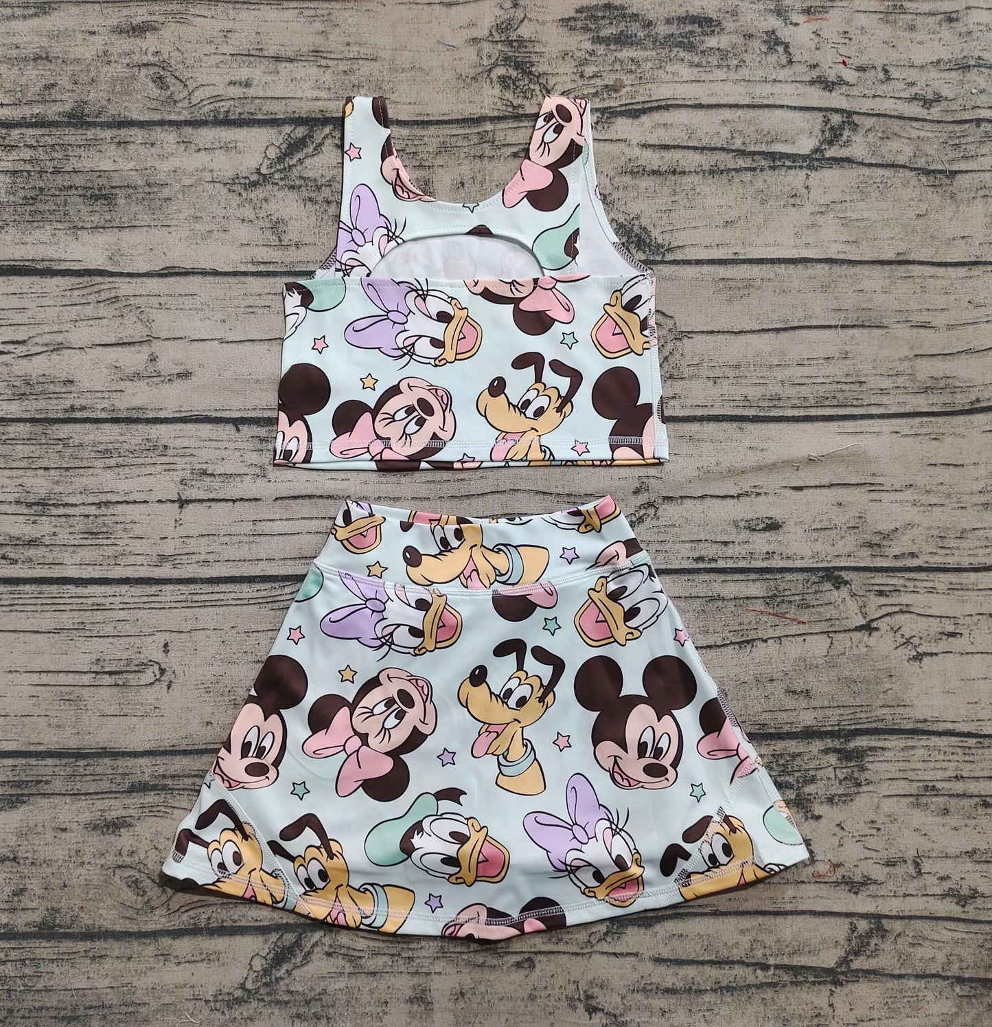 Baby Girl Sleeveless Mouse Ducks Tops Skort Yoga Active Cartoon Set RTS