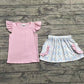 Baby Girl Short Sleeves Pink Shirt Flower Bows Pockets Skirt Set RTS