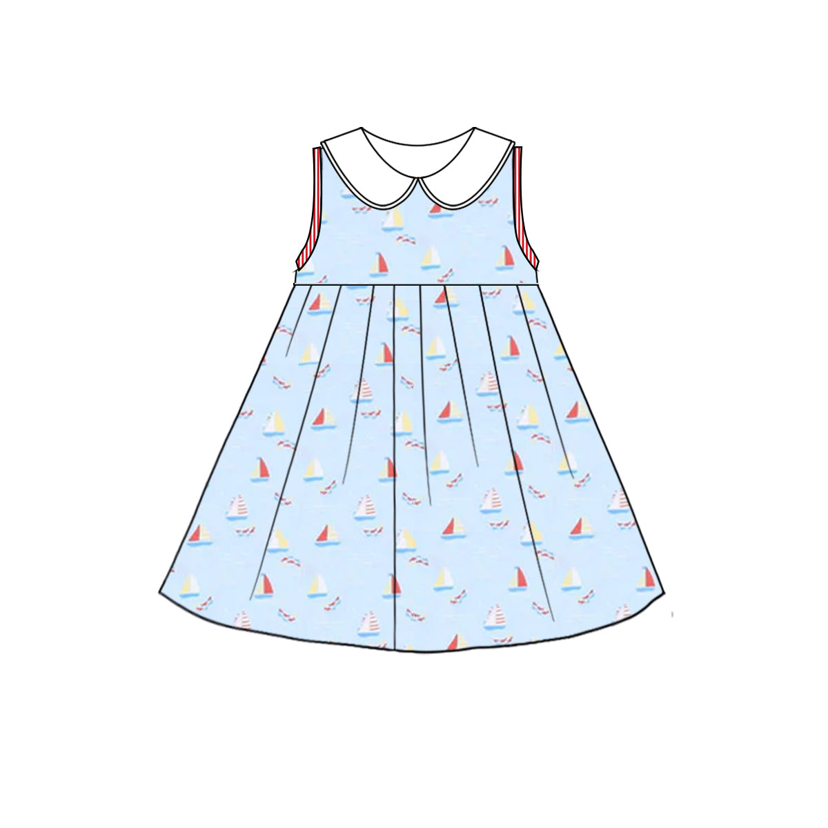 Preorder Baby Girl Sleeveless Boats Blue Knee Length Dress ( Moq 5 )