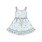 Baby Girl Straps Blue Flower Bows Knee Length Dress RTS