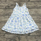 Baby Girl Straps Blue Flower Bows Knee Length Dress RTS