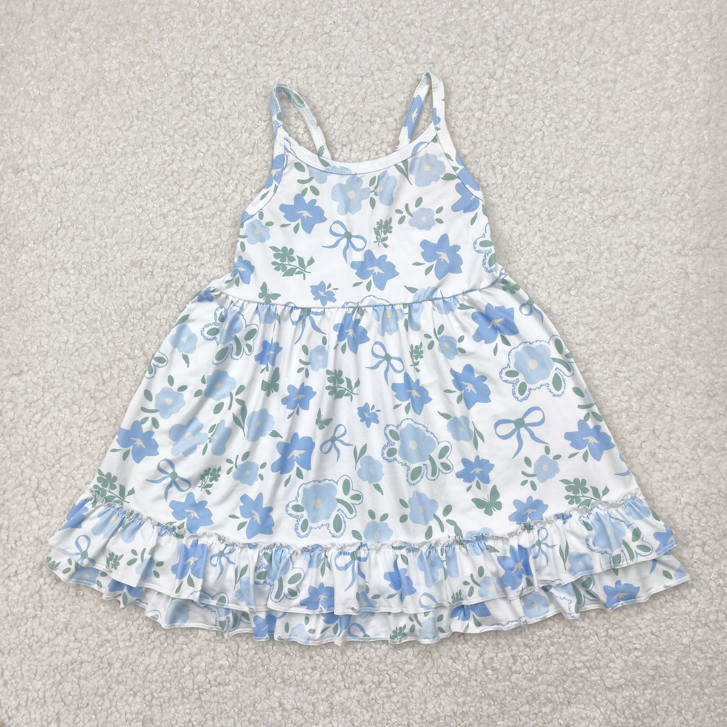 Sibling Baby Girls Strap Kids Flowers Ruffle Knee Length Dresses RTS