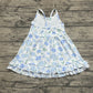 Baby Girl Straps Blue Flower Bows Knee Length Dress RTS