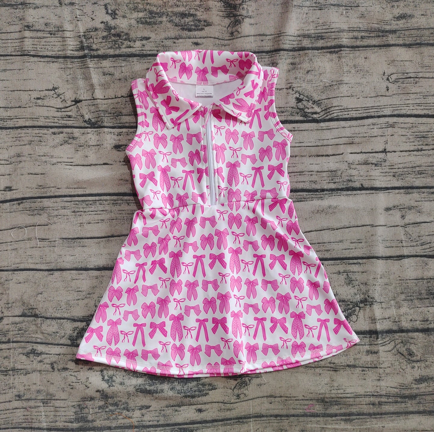 Baby Girl Sleeveless Pink Bows Yoga Active Knee Length Zipper Dress RTS