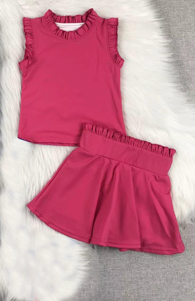 Preorder Baby Girl Sleeveless Pink Shirt Skort Yoga Active Set ( Moq 5 )