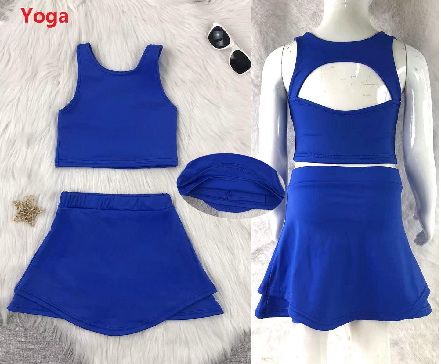Preorder Baby Girl Sleeveless Vest Tops Skorts Yoga Active Blue Set ( Moq 5 )