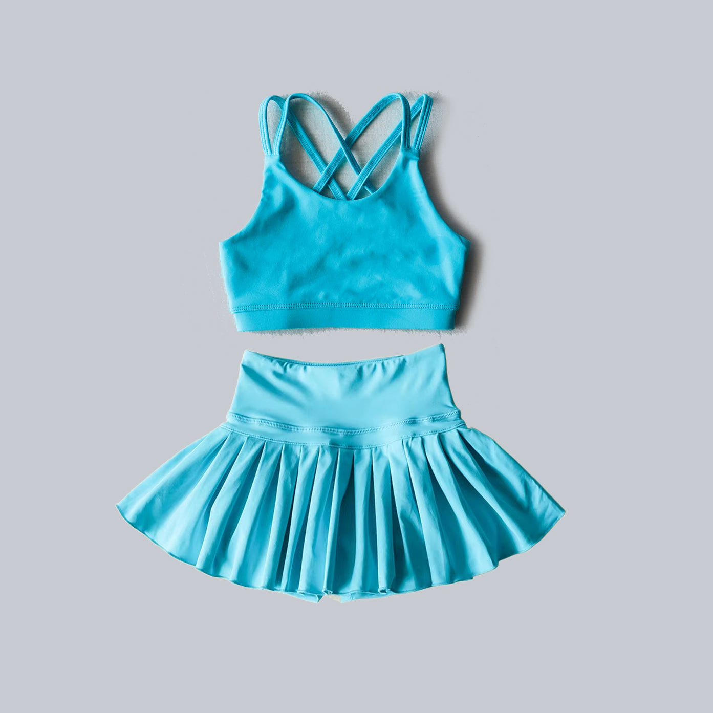 Preorder Baby Girl Straps Vest Tops Skort Yoga Active Blue Set（ Moq 5 ）