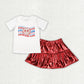 Baby Girl Short Sleeves Shirt Red Leather Skirt 4th Of July Sibling Set RTS