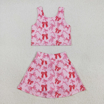 Baby Girl Sleeveless Bows Tops Skorts Yoga Active Set Sibling Clothes RTS