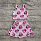 Baby Girl Sleeveless Mouse Flower Checked Tops Skorts Yoga Active Set RTS