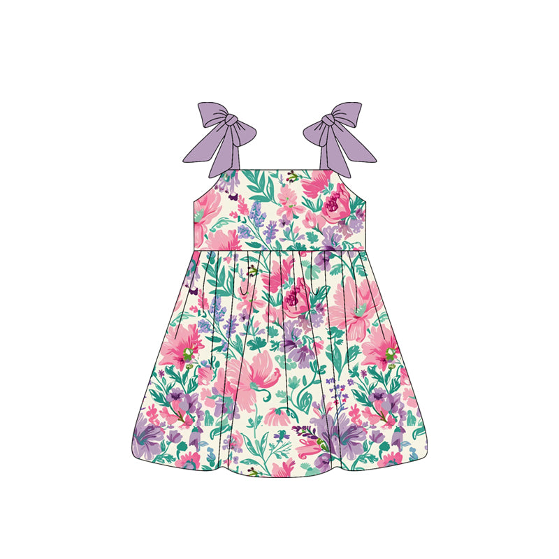 Preorder Baby Girl Purple Straps Flower Knee Length Dress ( Moq 5 )