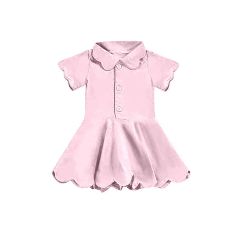 Preorder Baby Girl Pink Short Sleeves Buttons Yoga Active Knee Length Dress ( Moq 5 )