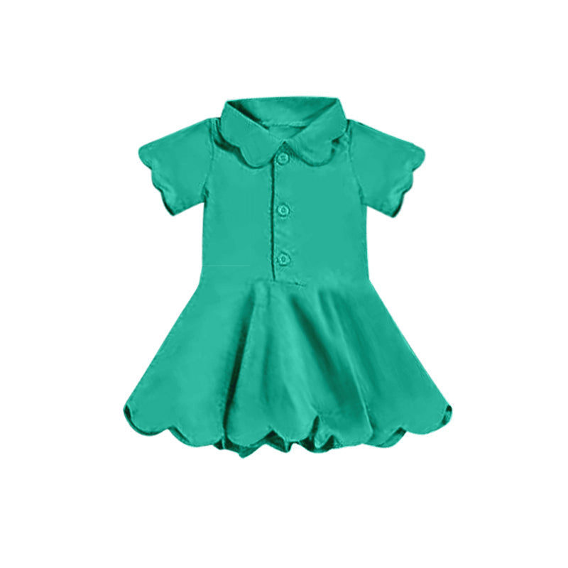 Preorder Baby Girl Short Sleeves Buttons Yoga Active Green Knee Length Dress ( Moq 5 )