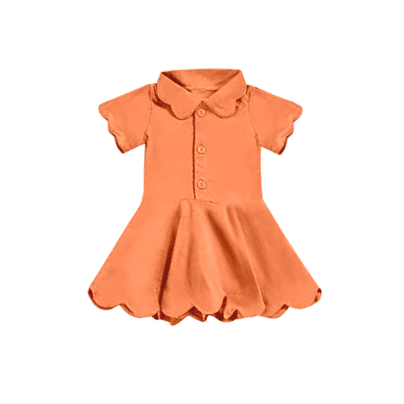 Preorder Baby Girl Short Sleeves Buttons Yoga Active Orange Knee Length Dress ( Moq 5 )