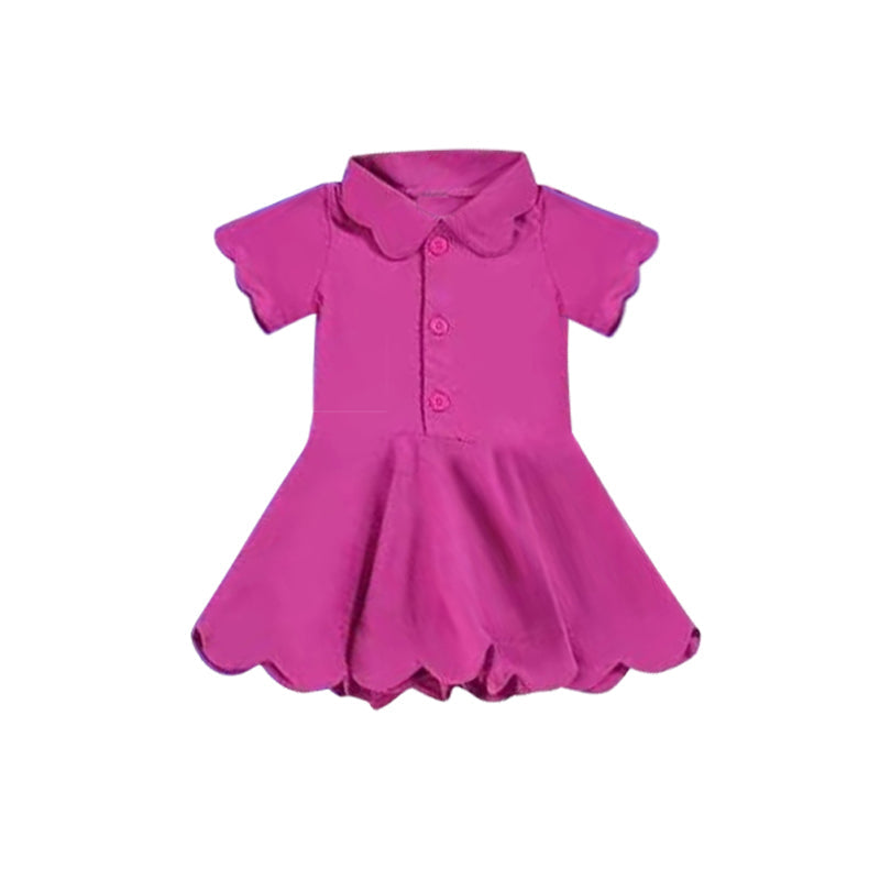Preorder Baby Girl Short Sleeves Buttons Yoga Active Rose Red Knee Length Dress ( Moq 5 )