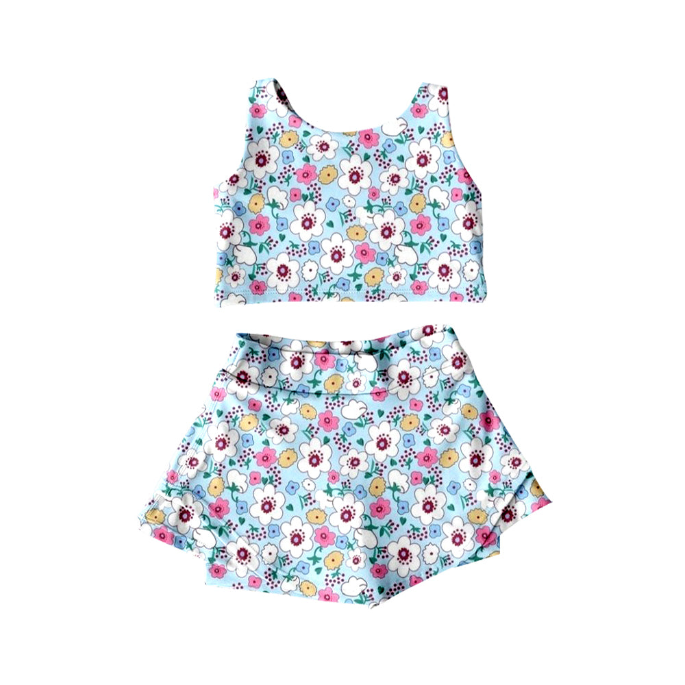 Preorder Baby Girl Sleeveless Flower Tops Skort Yoga Active Set ( Moq 5 )