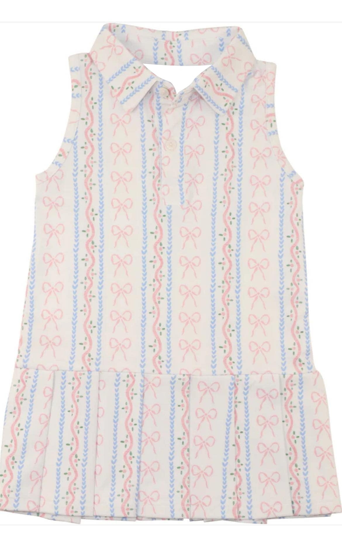Preorder Baby Girl Sleeveless Bows Flower Buttons Knee Length Dress ( Moq 5 )