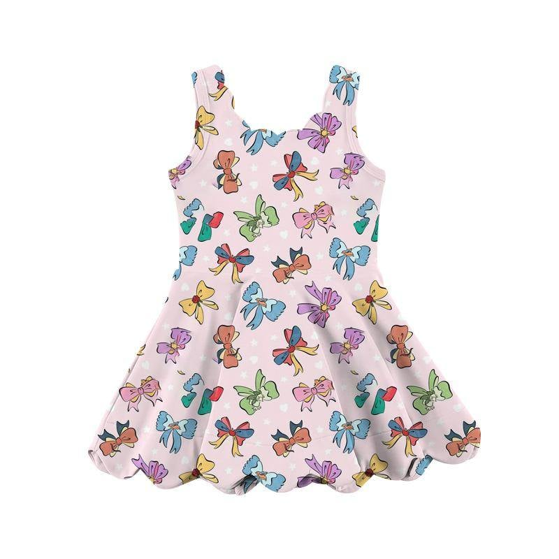 Preorder Baby Girl Sleeveless Princess Bows Yoga Active Knee Length Dress ( Moq 5 )
