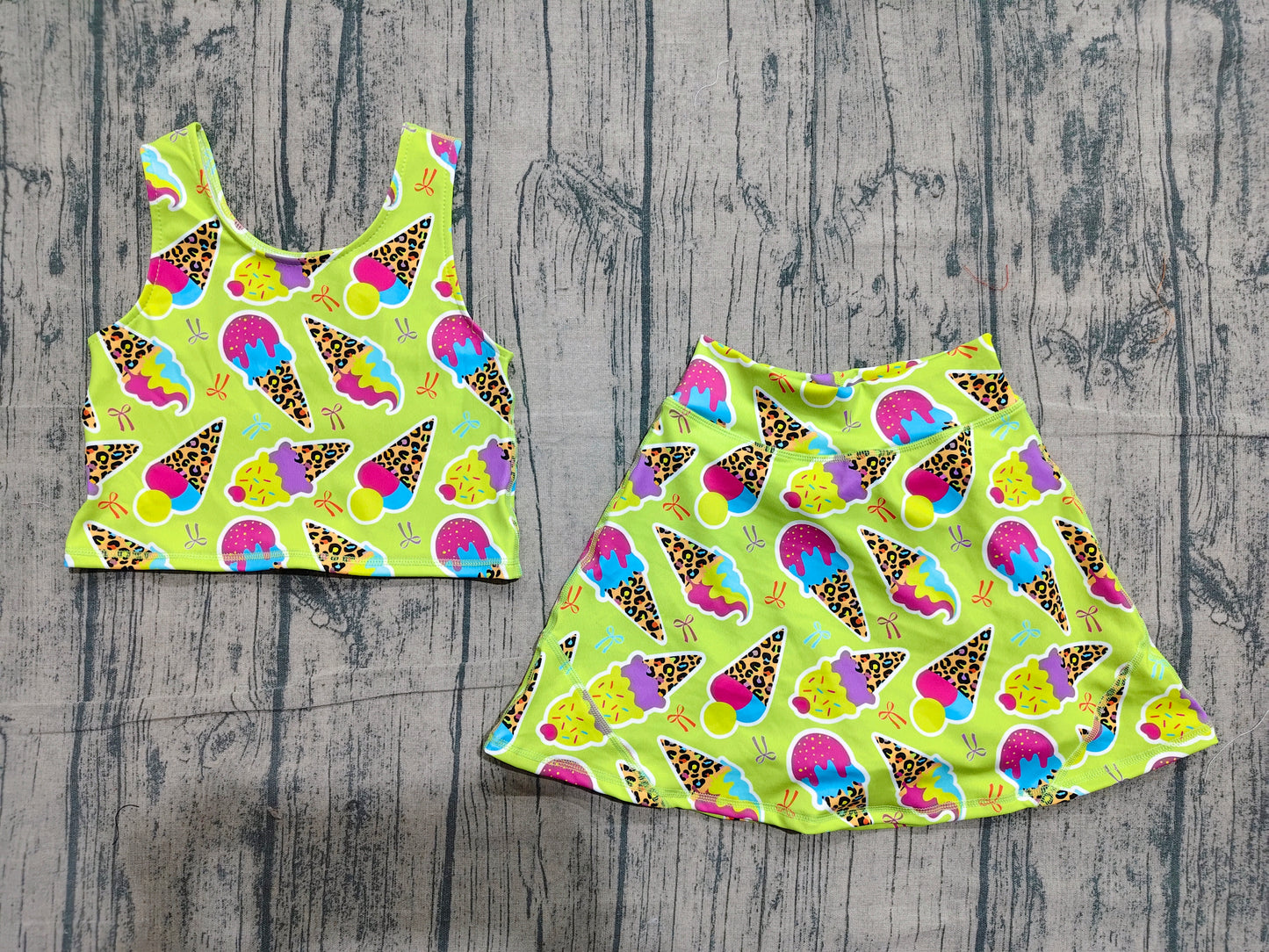 Preorder Baby Girl Kids Sleeveless Popsicle Tops Skirt Shorts Yoga Active Green Outfit Clothes