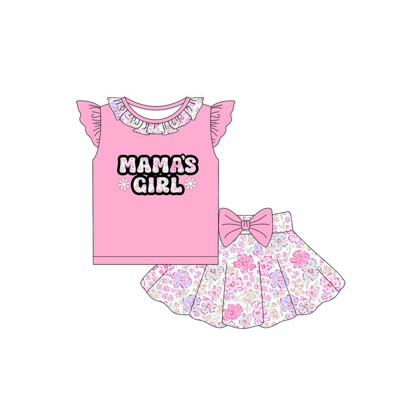 Preorder Baby Girl  Short Sleeves Mama's Pink Shirt Flower Skorts Set ( Moq 5 )