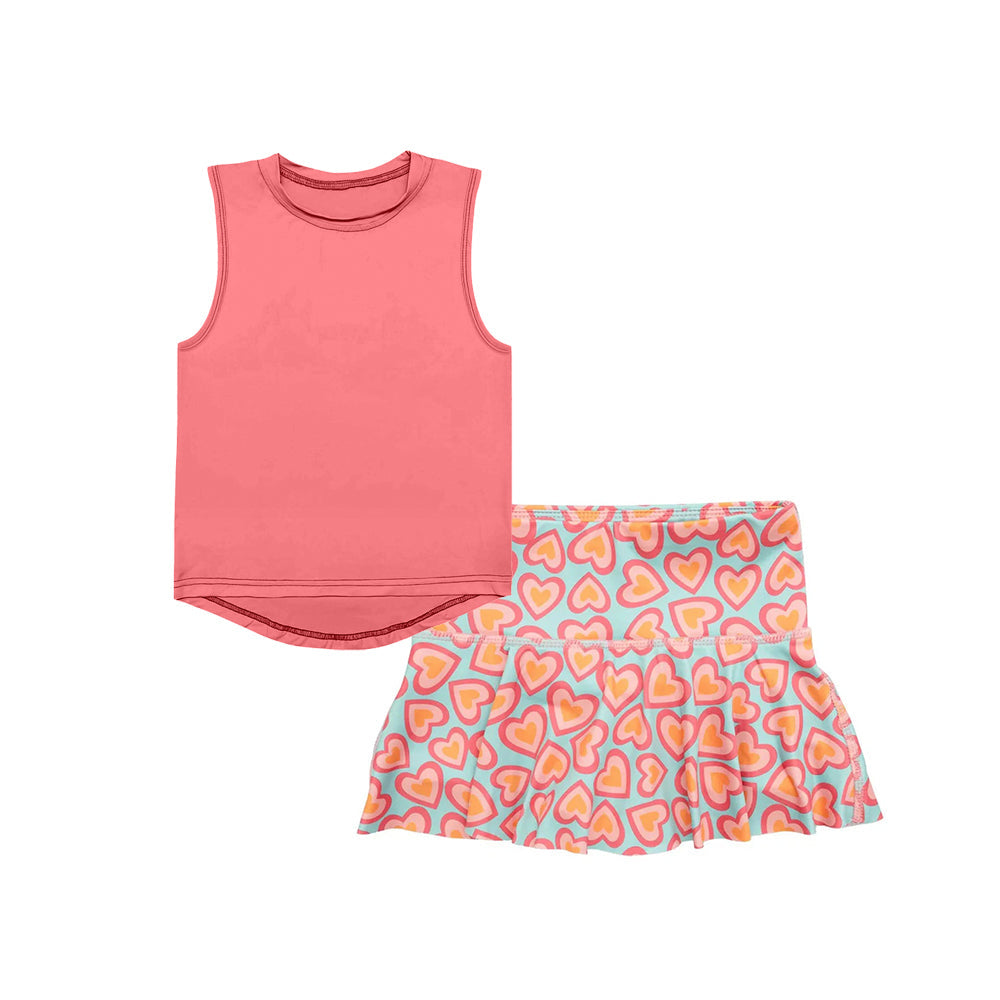 Preorder Baby Girl Sleeveless Vest Tops Hearts Skorts Yoga Active Set ( Moq 5 )