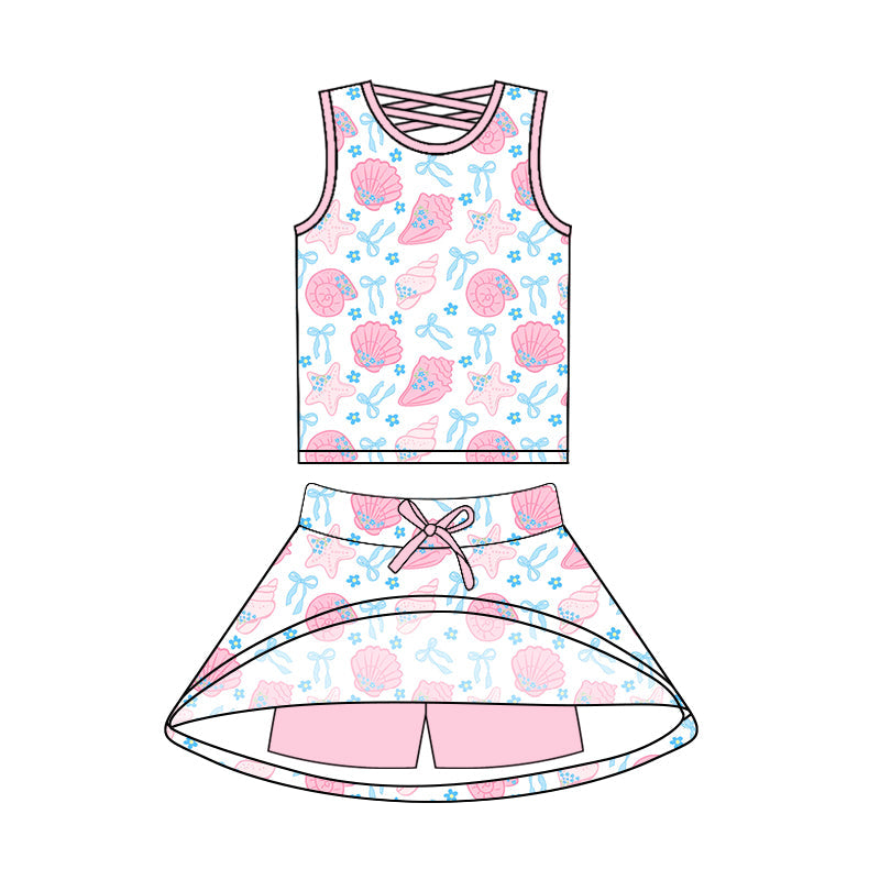Preorder Baby Girl Sleeveless Bows Shell Tops Skort Pink Shorts Set ( Moq 5 )
