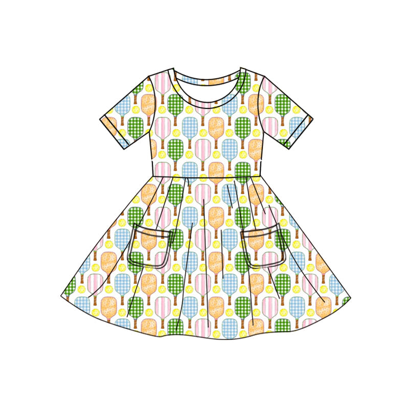 Preorder Baby Girl Short Sleeves Tennis Pockets Knee Length Dress ( Moq 5 )