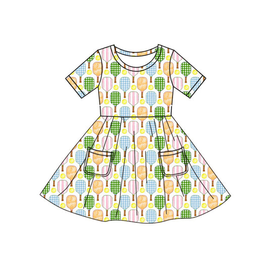 Preorder Baby Girl Short Sleeves Tennis Pockets Knee Length Dress ( Moq 5 )