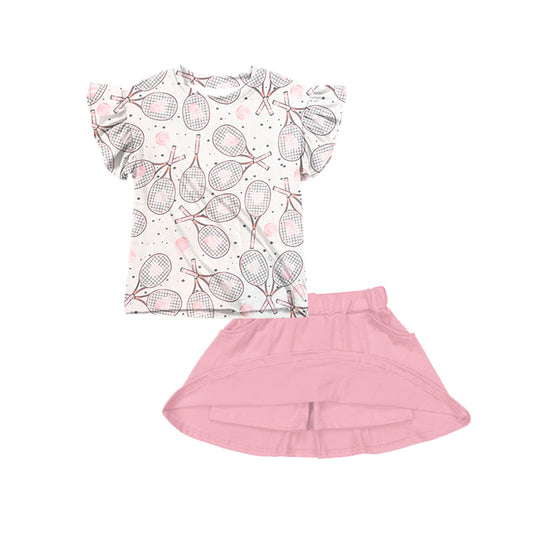 Preorder Baby Girl Tennis Ruffle Shirt Pink Skorts Set ( Moq 5 )