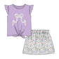 Preorder Baby Girl Short Sleeves Bow Purple Shirt Flower Skirt Set ( Moq 5 )