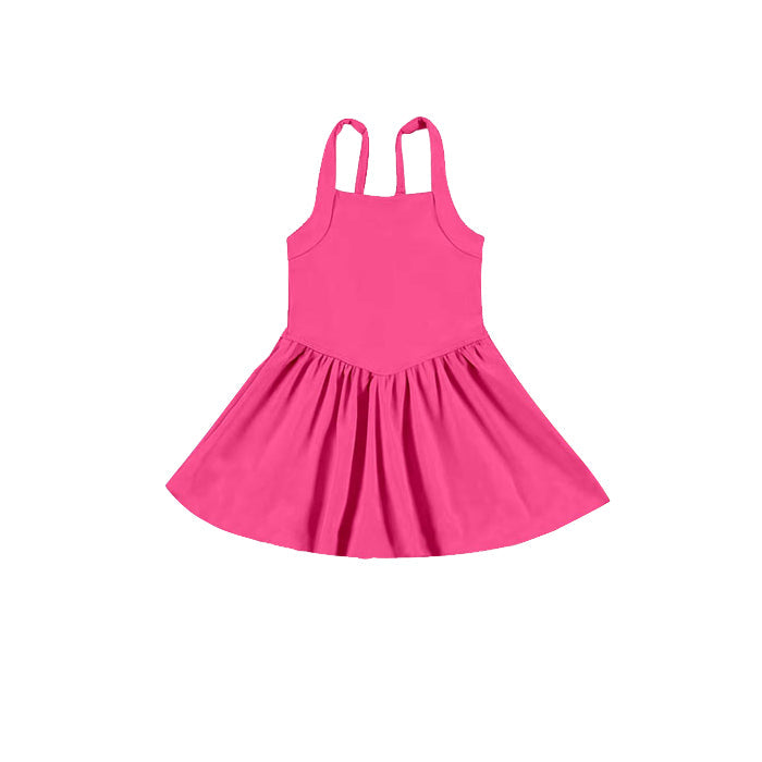 ( Moq 5 ) Preorder Baby Girl Hot Pink Strap Activity Wear Yoga Knee Length Dress