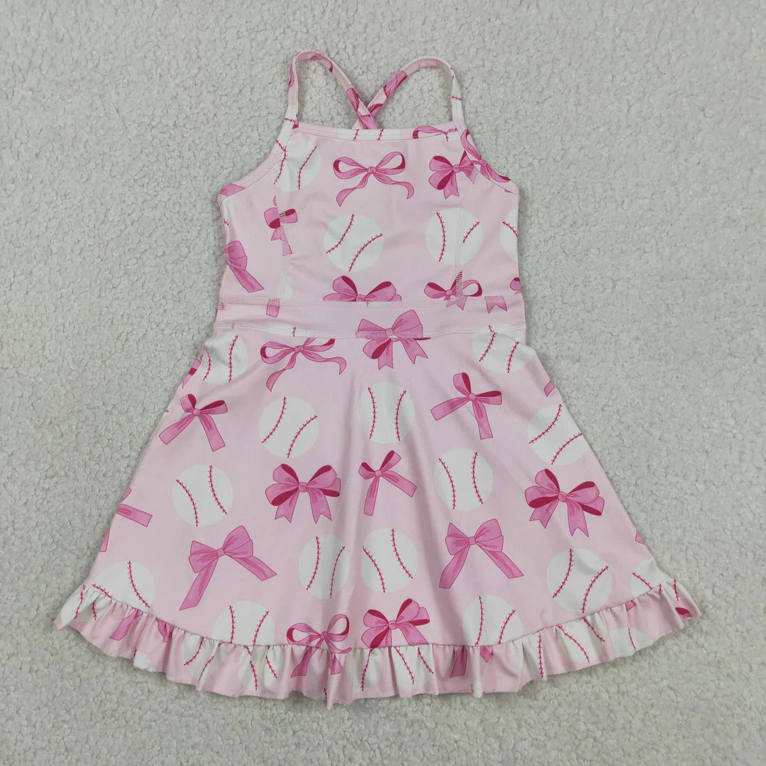 Sibling Baby Girls Kids Sleeveless Bows Team Shorts Knee Length Dresses Pink Clothes RTS