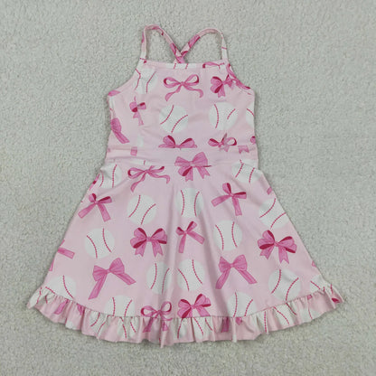 Sibling Baby Girls Kids Sleeveless Bows Team Shorts Knee Length Dresses Pink Clothes RTS