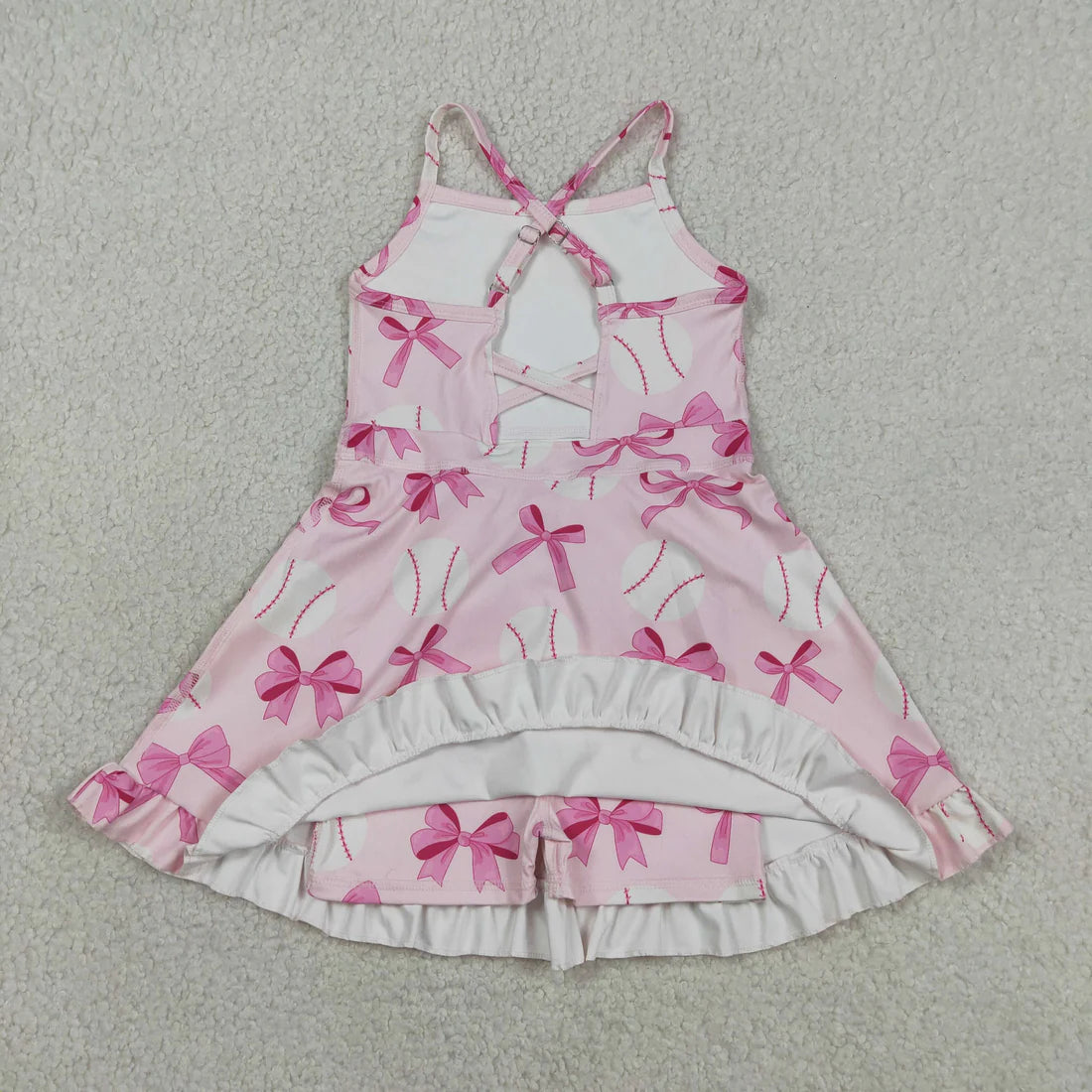Sibling Baby Girls Kids Sleeveless Bows Team Shorts Knee Length Dresses Pink Clothes RTS