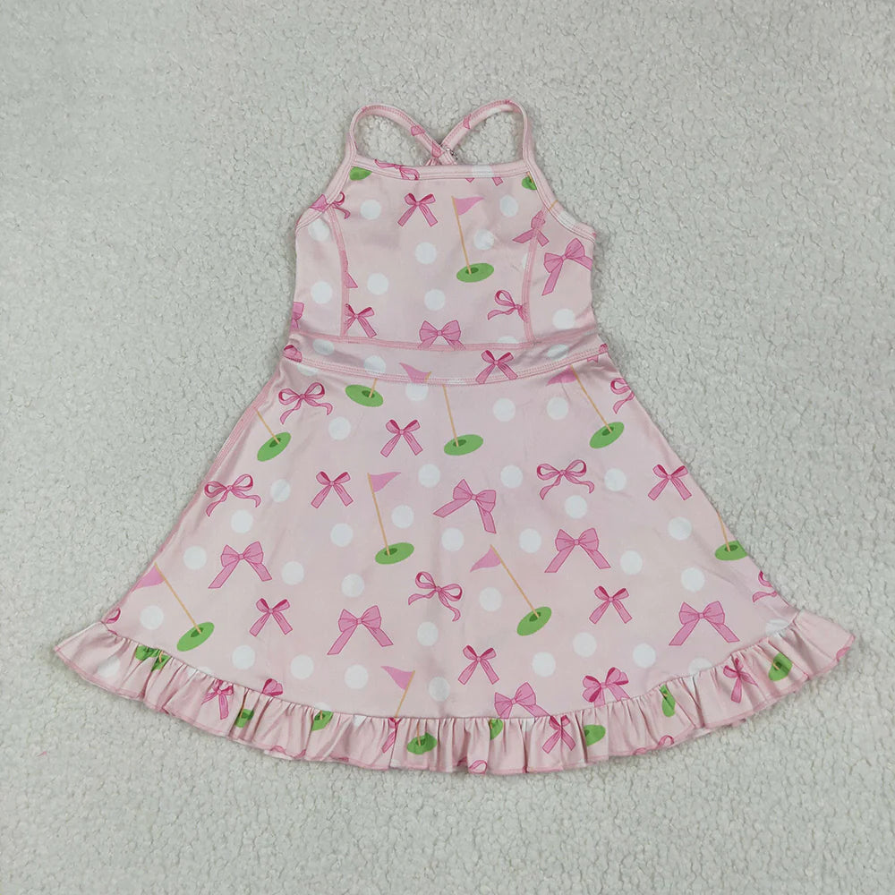 Sibling Baby Girls Kids Sleeveless Bows Team Shorts Knee Length Dresses Pink Clothes RTS