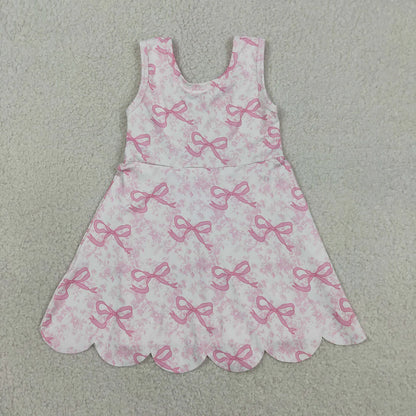 Sibling Baby Girls Kids Sleeveless Bows Floral Shorts Knee Length Dresses Clothes RTS