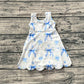 Baby Girl Sleeveless Blue Bows Flower Yoga Active Knee Length Skort Dress RTS