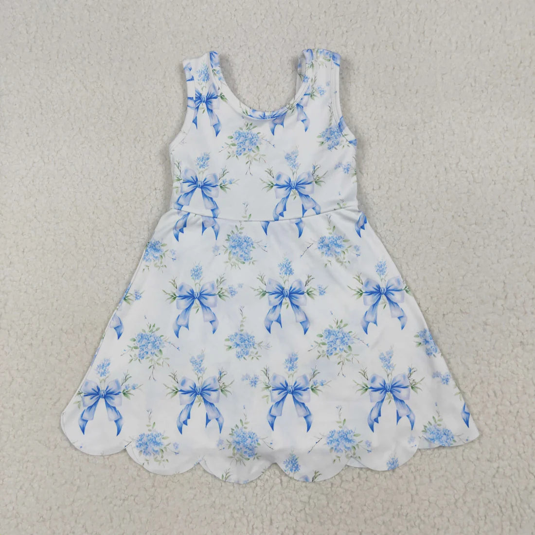 Sibling Baby Girls Kids Sleeveless Bows Floral Shorts Knee Length Dresses Clothes RTS