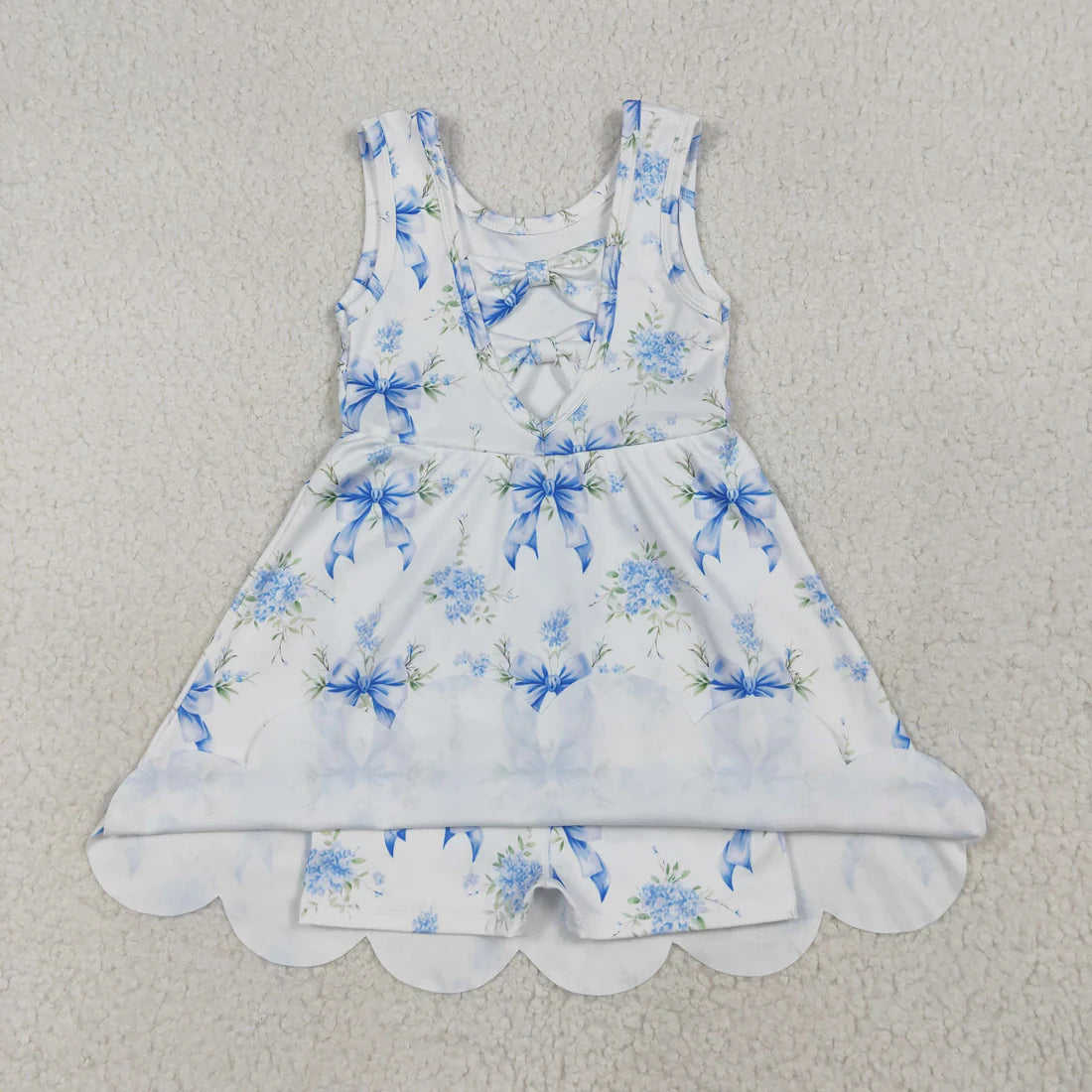 Sibling Baby Girls Kids Sleeveless Bows Floral Shorts Knee Length Dresses Clothes RTS