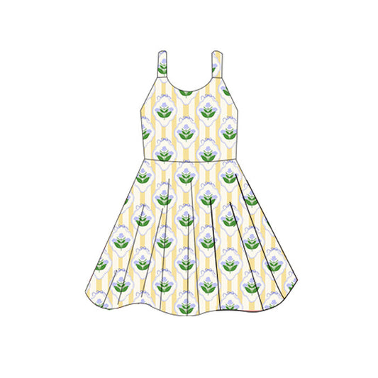 ( Moq 5 ) Preorder Baby Girl Sleeveless Stripes Flower Knee Length Dress