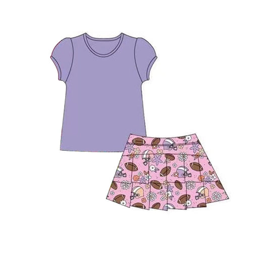 ( Moq 5 ) Preorder Baby Girl Purple Short Sleeves Shirt Football Skort Yoga Active Set