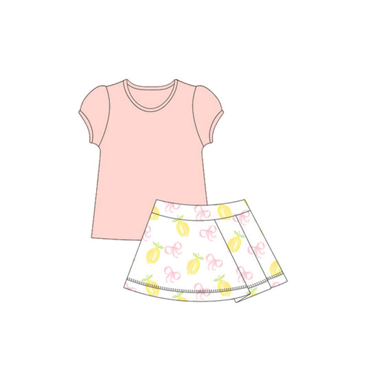 ( Moq 5 ) Preorder Baby Girl Short Sleeves Shirt Bows Skort Yoga Active Set