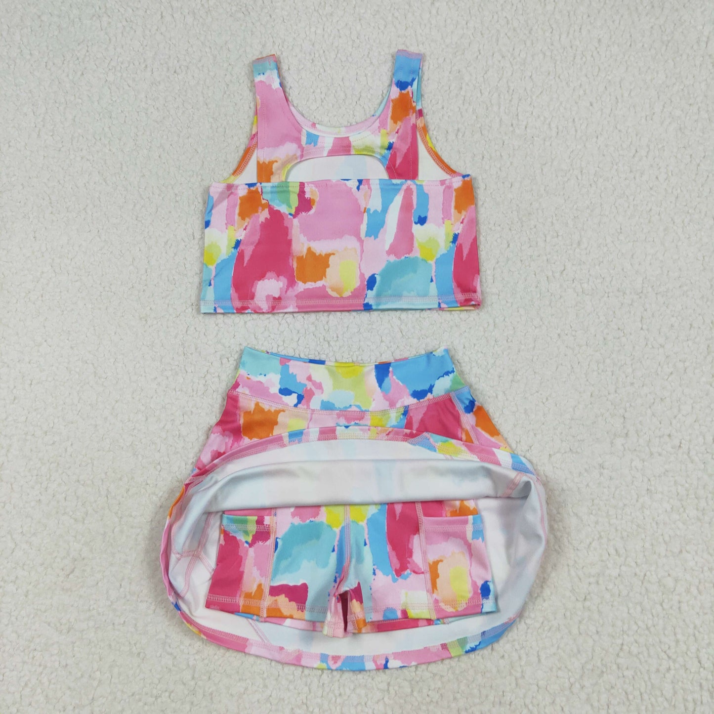 Girls Kids Sleeveless Vest Tops Yoga Athletic Skorts Set Sibling Clothes RTS